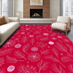 Crimson Pine Branches and Snowflakes Rug