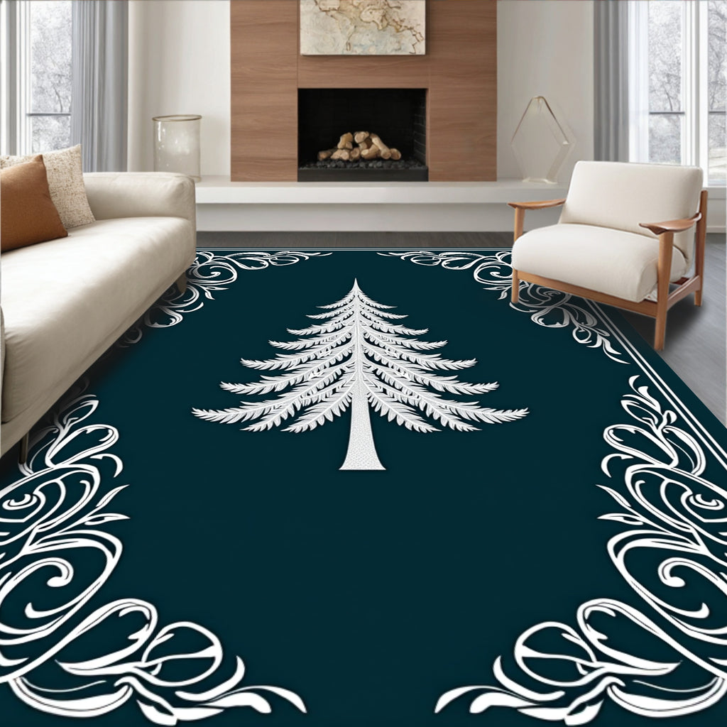 White Feathery Fir Tree Border Rug