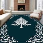 White Feathery Fir Tree Border Rug
