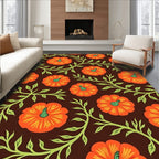 Orange Pumpkin Vine Foliage Brown Rug