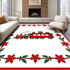 Red Green Poinsettia Train Border Rug