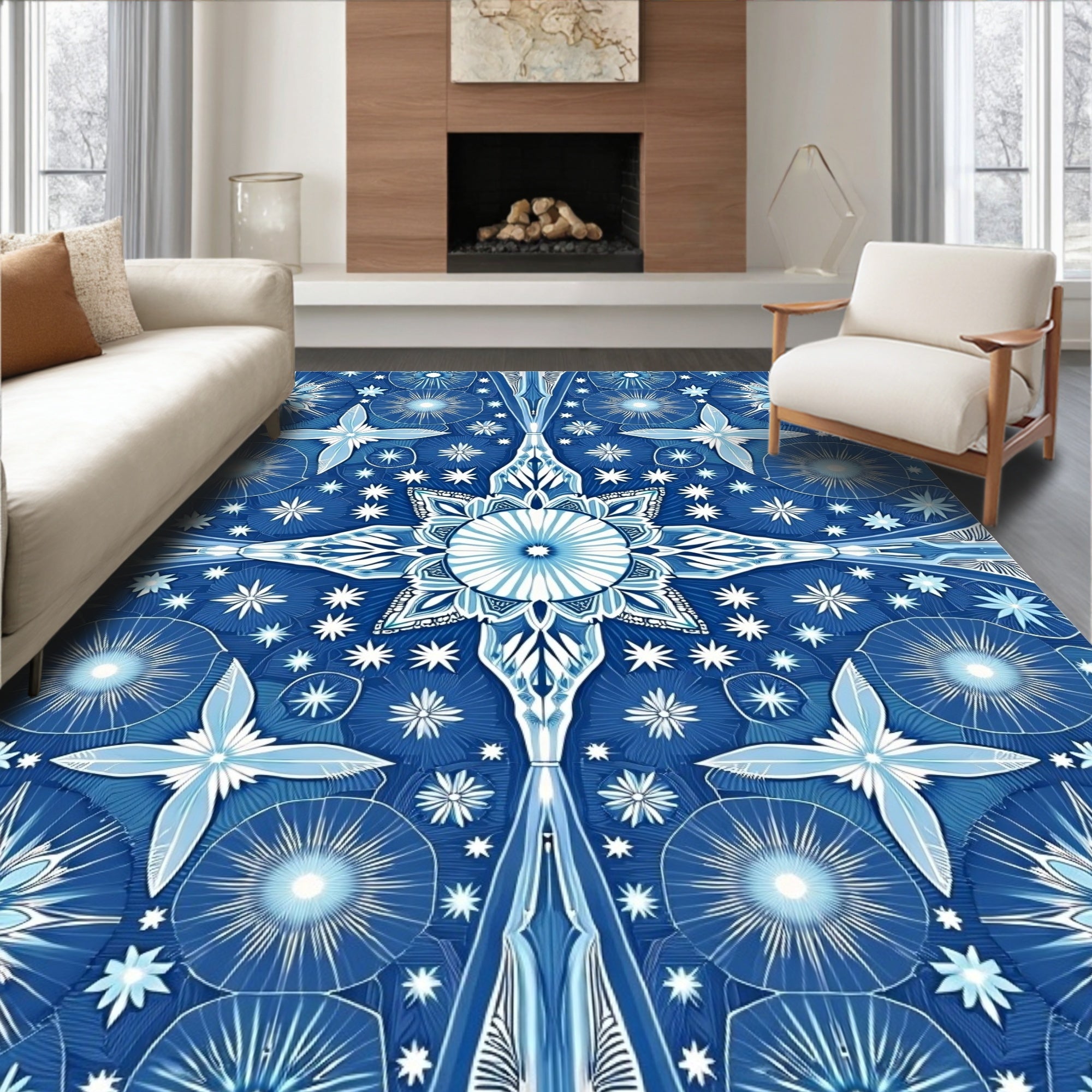 Deep Blue Starburst Kaleidoscope Rug