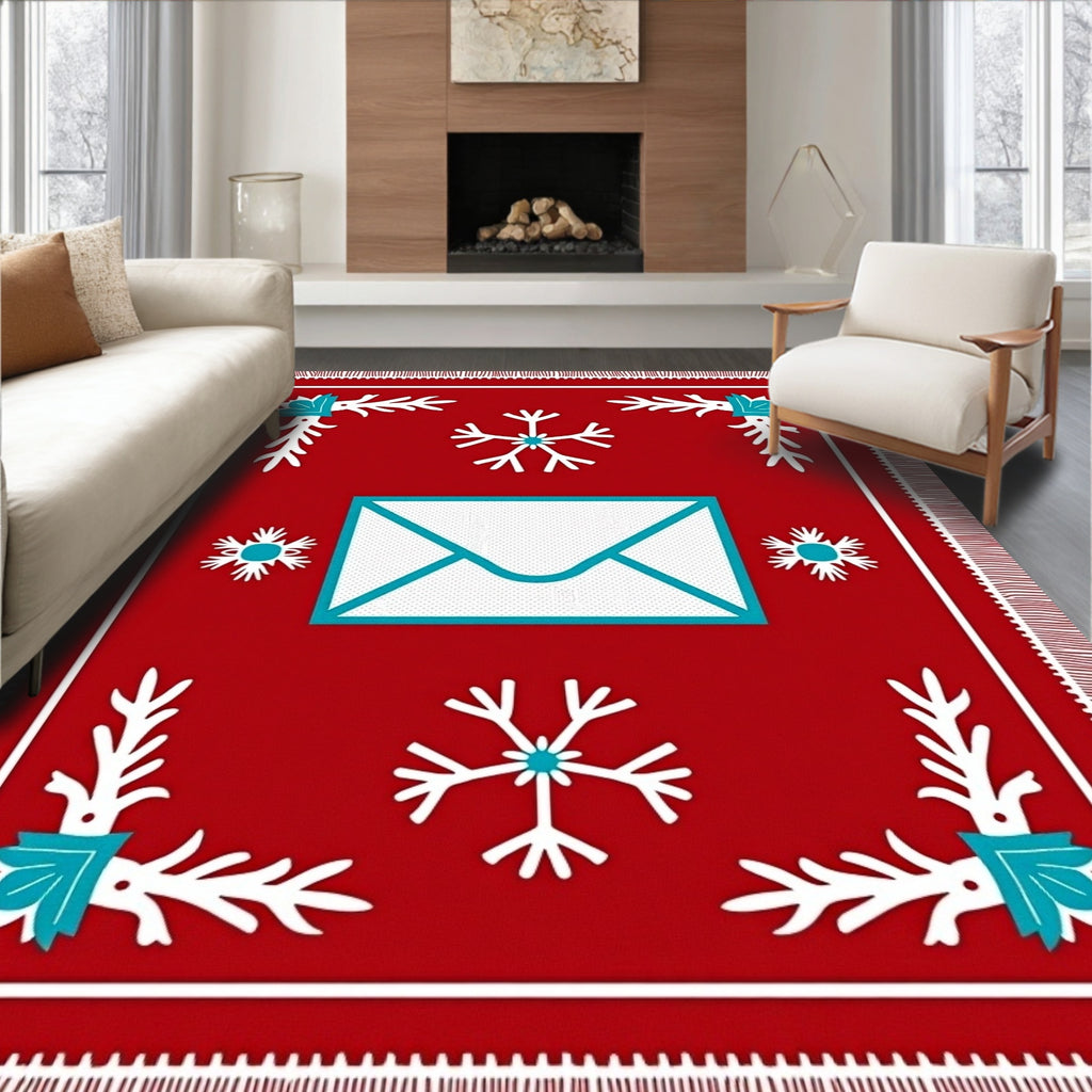 Red White Turquoise Snowflake Mail Rug