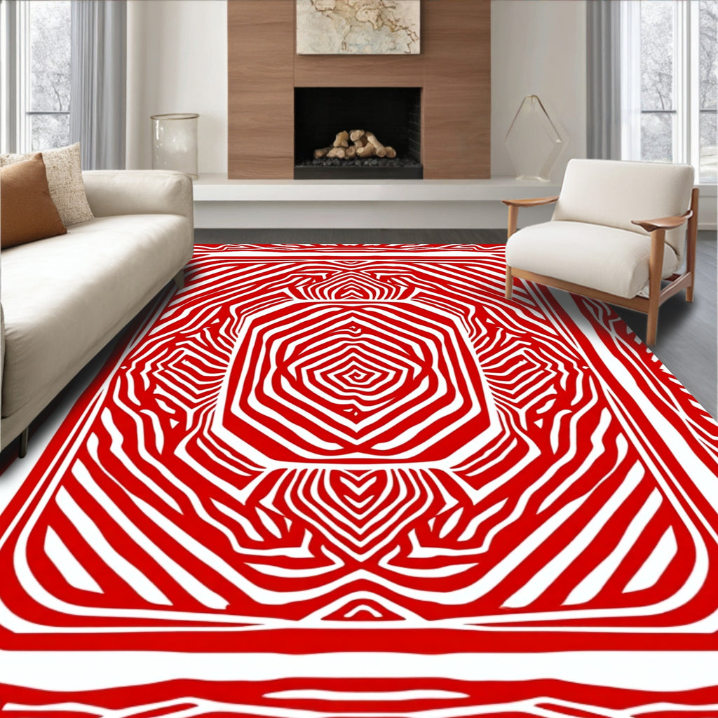 Bold Red Zebra Stripe Symmetry Rug