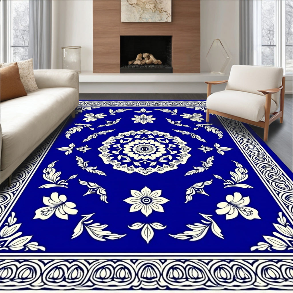 Ornate Crimson Floral Mandalas Border Rug