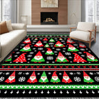 Whimsical Red And Green Gnome Snowflakes Rug