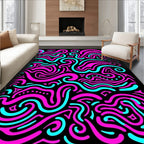 Vibrant Pink Teal Swirls Abstract Rug