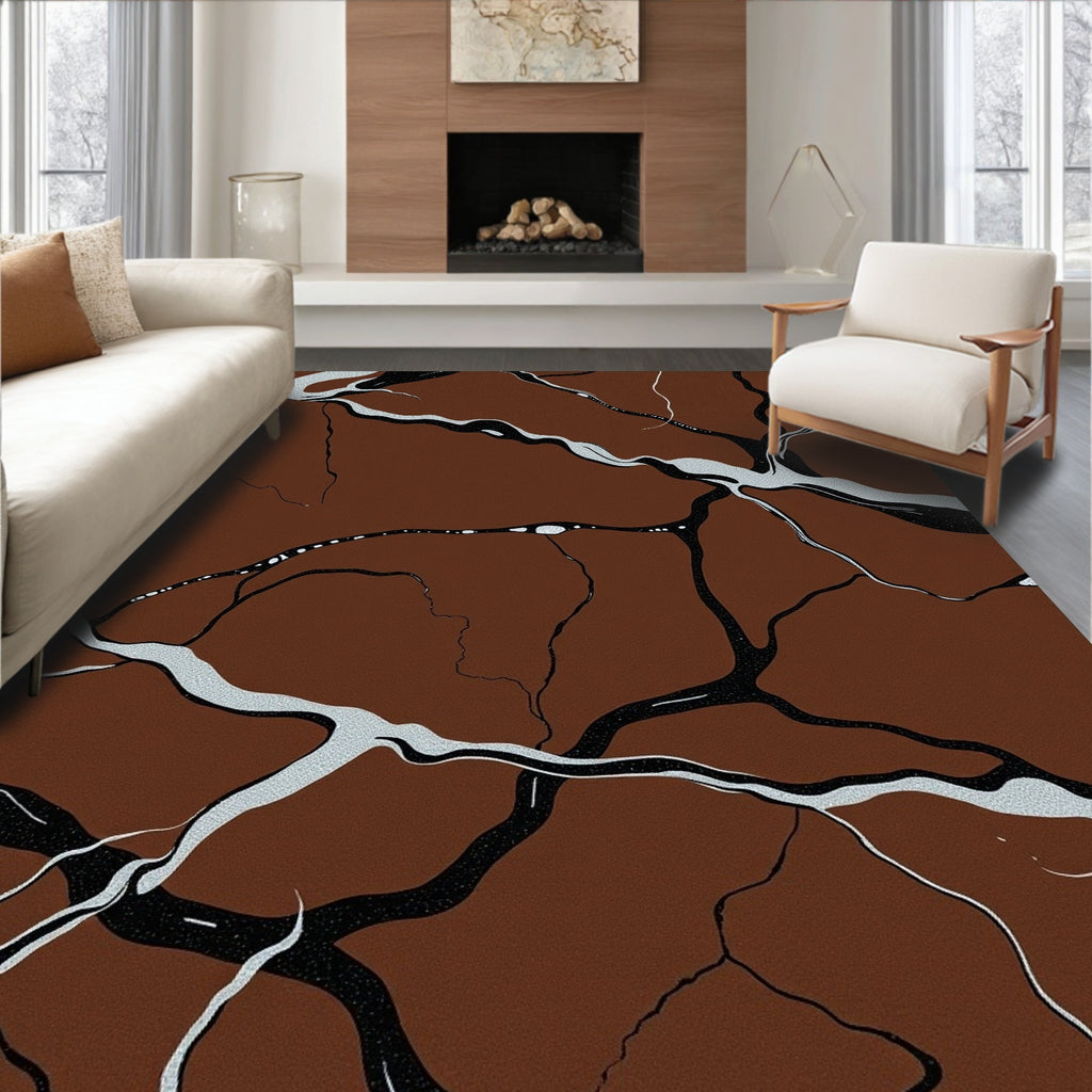 Brown veined abstract organic texture Rug