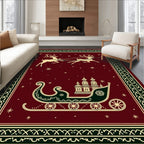 Crimson Reindeer Sleigh Festive Scene Rug