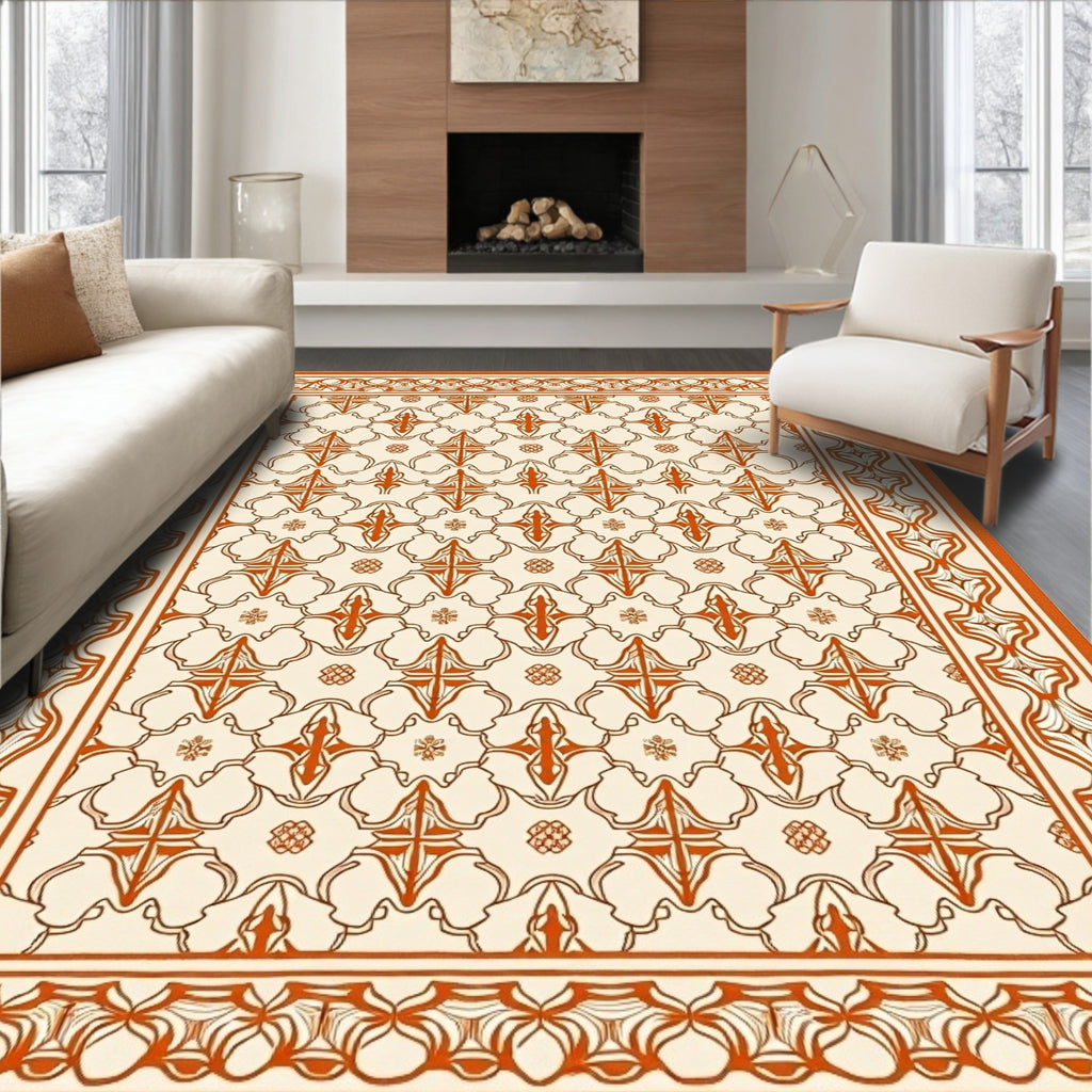 Antique Orange and Cream Floral Rug