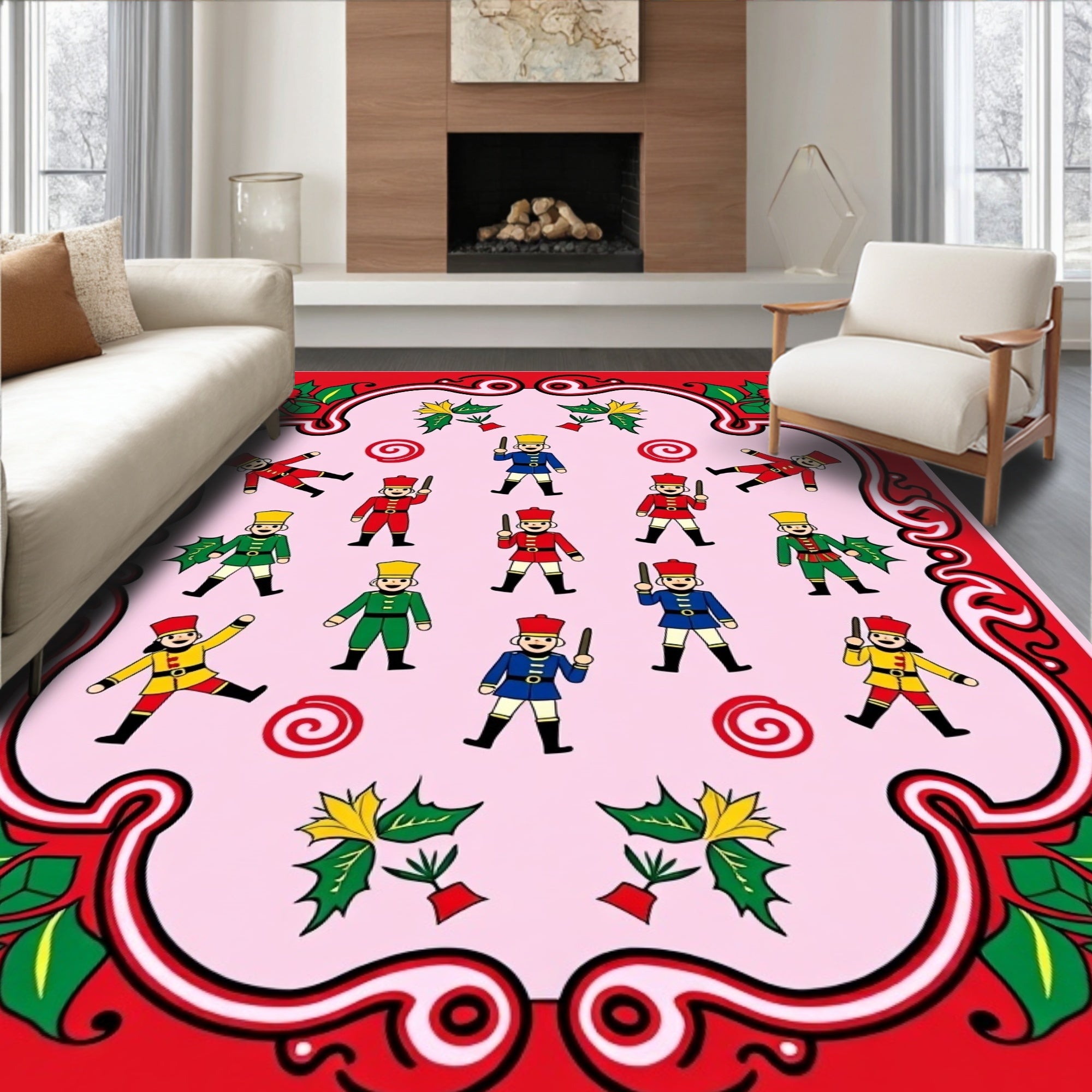 Festive Nutcracker Soldier Garland Rug
