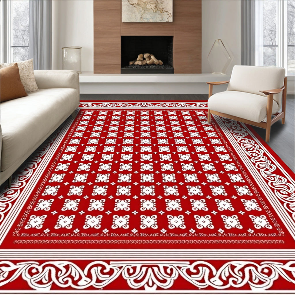 Crimson White Scrollwork Medallion Rug