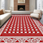 Crimson White Scrollwork Medallion Rug