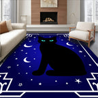 Black Cat Night Sky Crescent Moon Rug