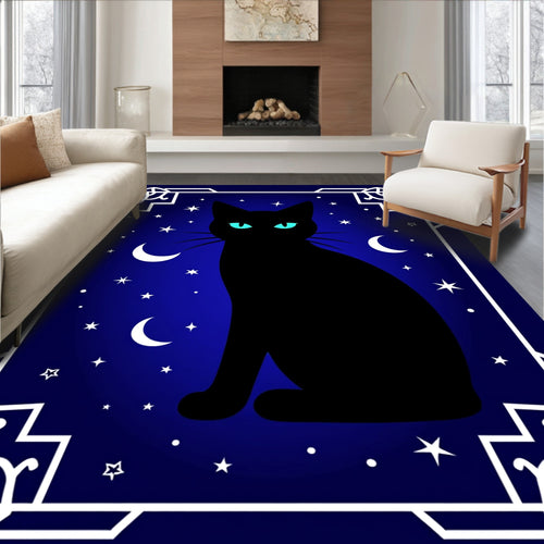 Black Cat Night Sky Crescent Moon Rug