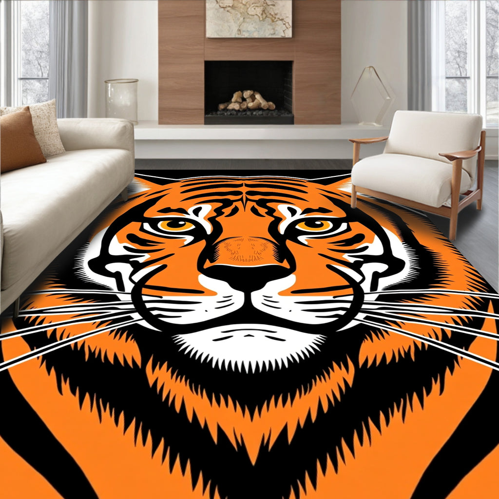 Bold Orange Black Tiger Face Rug