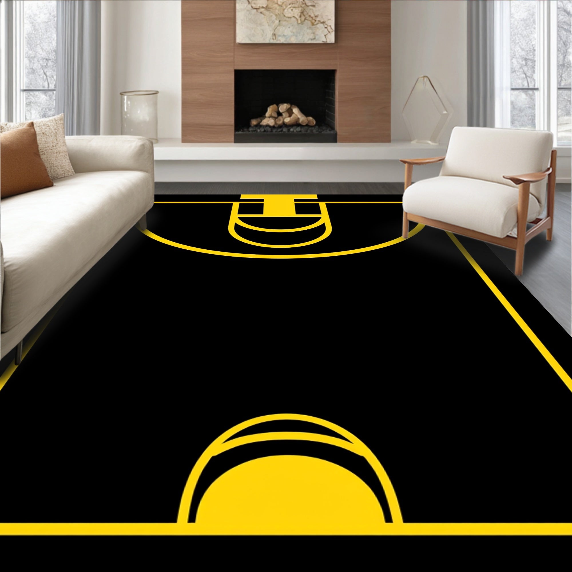 Bold Yellow Geometric Arch Rug