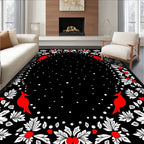 Crimson Cardinal Foliage Snowfall Border Rug