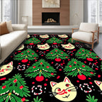 Festive Yellow Cat Christmas Tree Rug