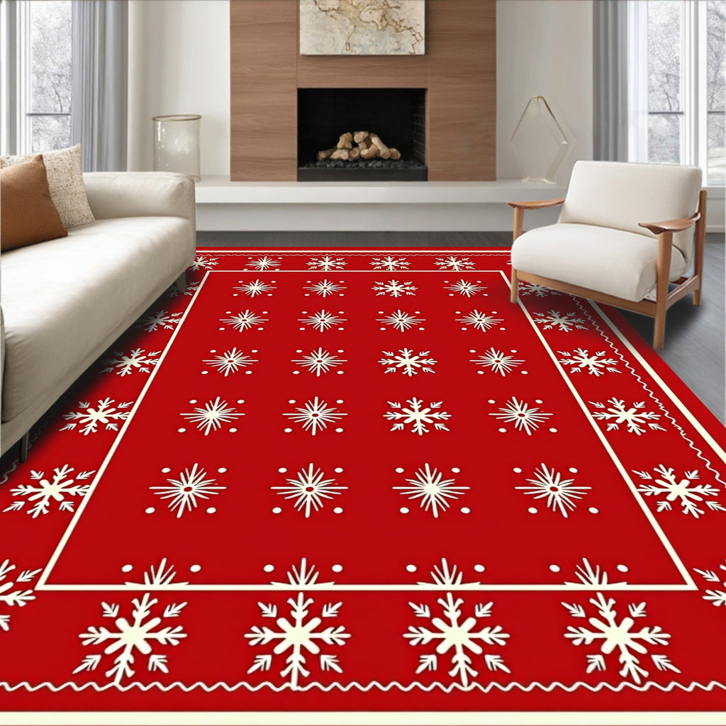 Crimson Snowflake Bordered Repeating Rug