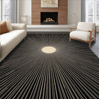 Golden Sunburst Black Rays Rug