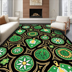 Bold Green Leaf Medallion Black Rug