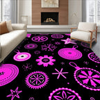 Bright Pink Festive Ornaments Black Rug