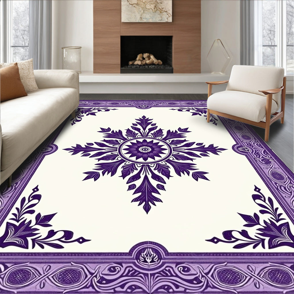 Deep Purple Ornamental Floral Medallion Rug