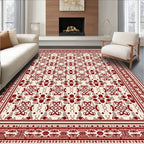 Crimson Symmetrical Floral Border Rug