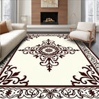 Dark Brown Floral Scroll Medallion Rug