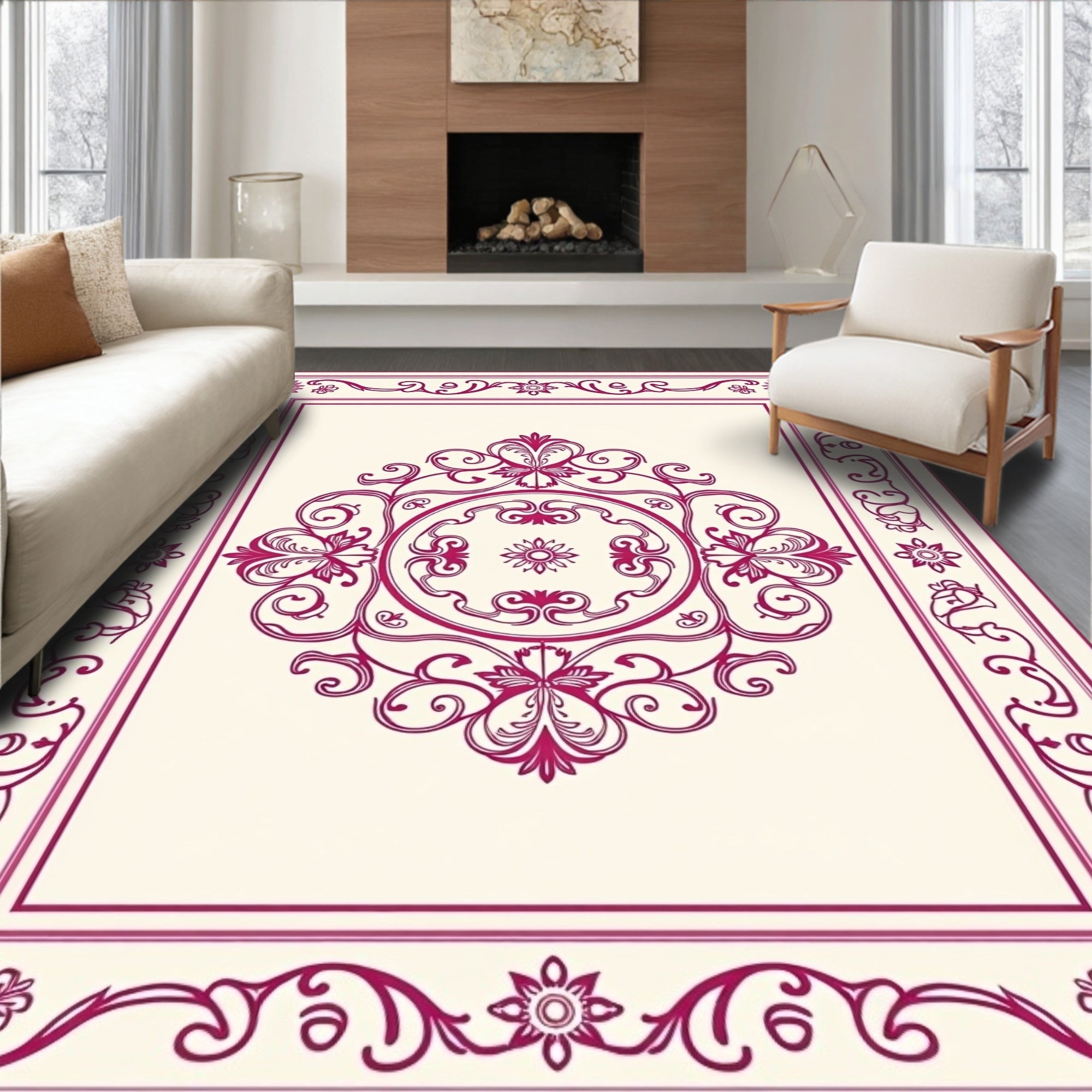 Ornate Ruby Vine Medallion Rug