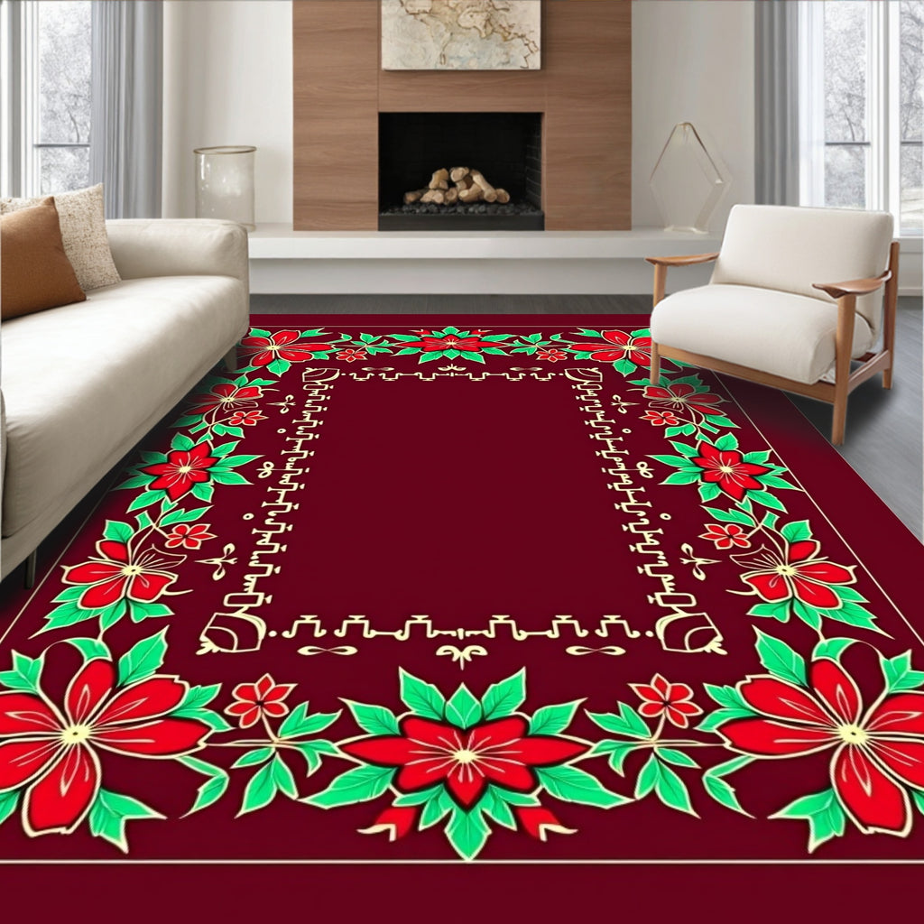 Red Floral Vine Border Deep Red Rug