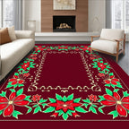 Red Floral Vine Border Deep Red Rug