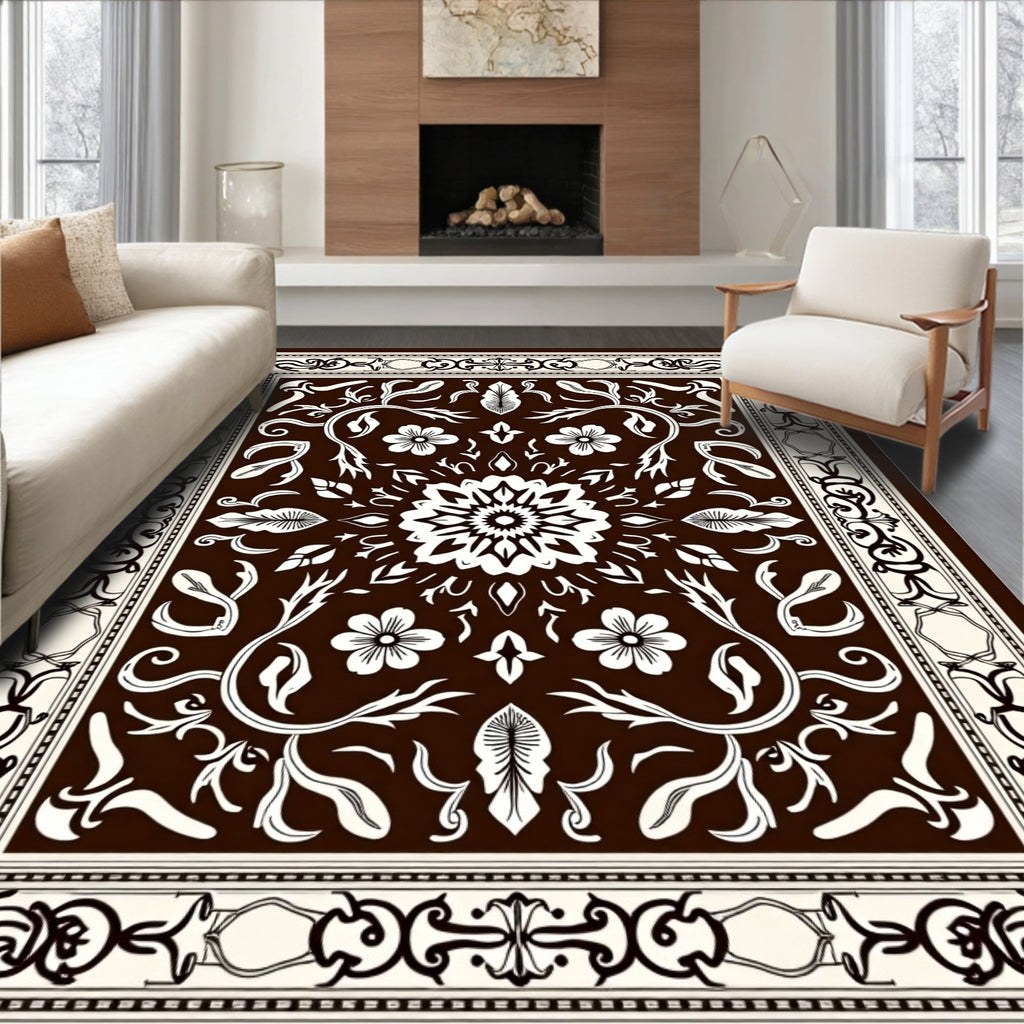 Ivory Floral Scrollwork Medallion Rug