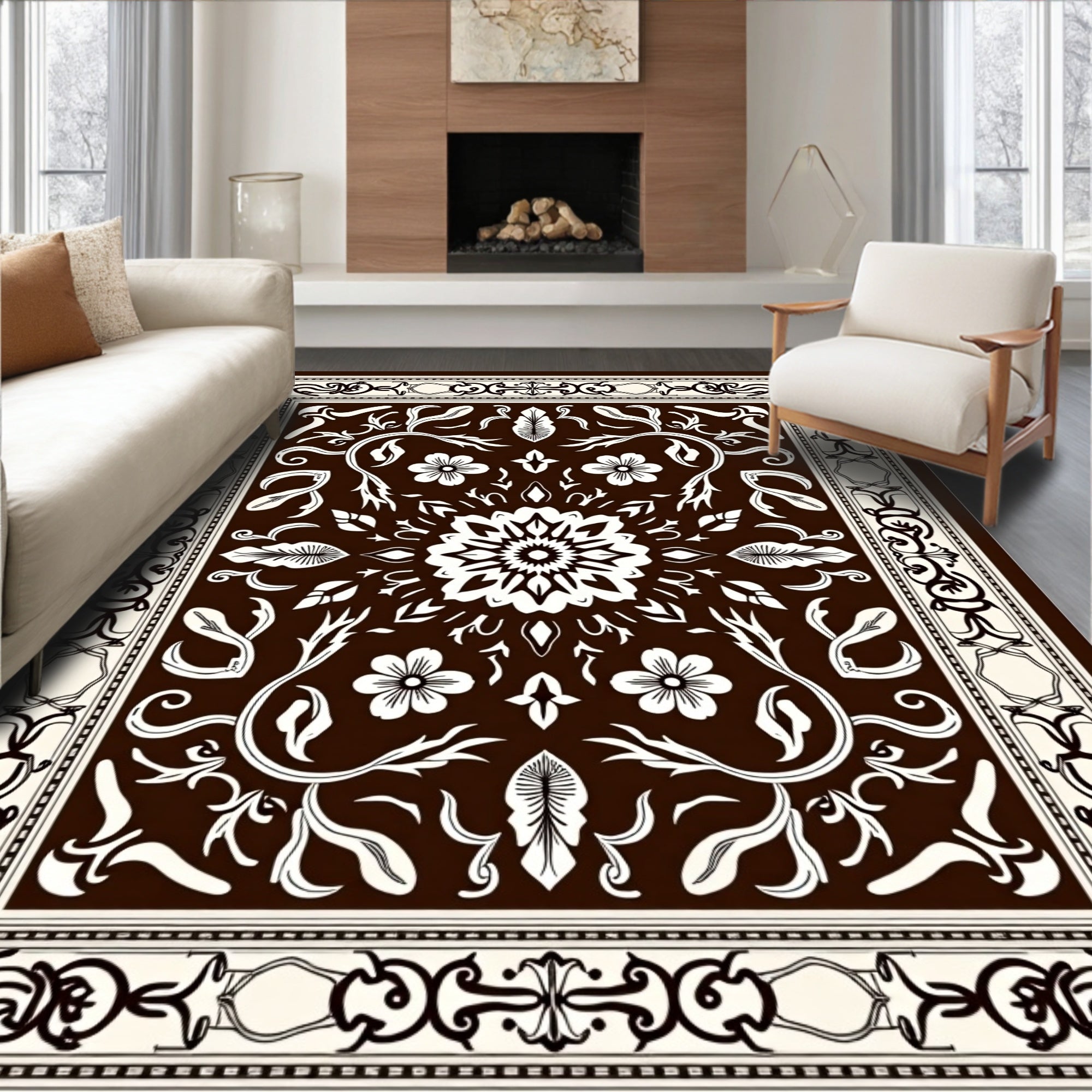 Ivory Floral Scrollwork Medallion Rug