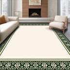 Dark Green Ivory Floral Border Rug