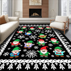Christmas Gnomes and Snowflakes on Black Rug