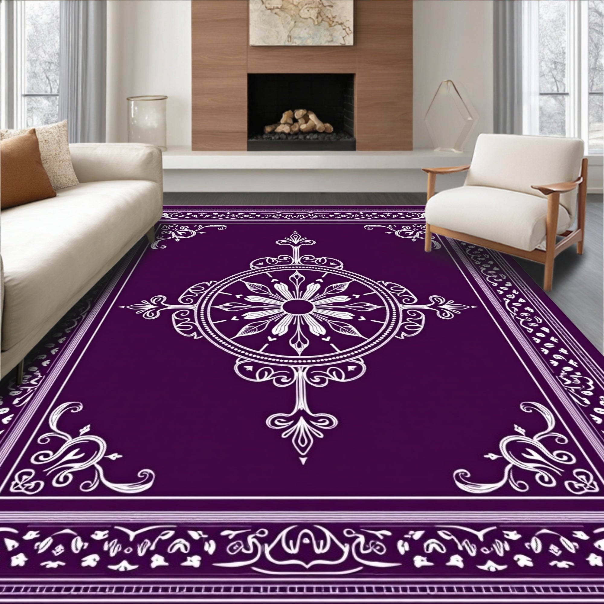 Deep Purple Floral Medallion Border Rug