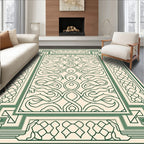 Cream Green Interlocking Curve Border Rug