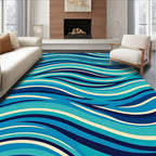 Dynamic Ocean Blue Wavy Stripes Rug