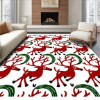 Red Reindeer Green Swirls Repeating Pattern Rug