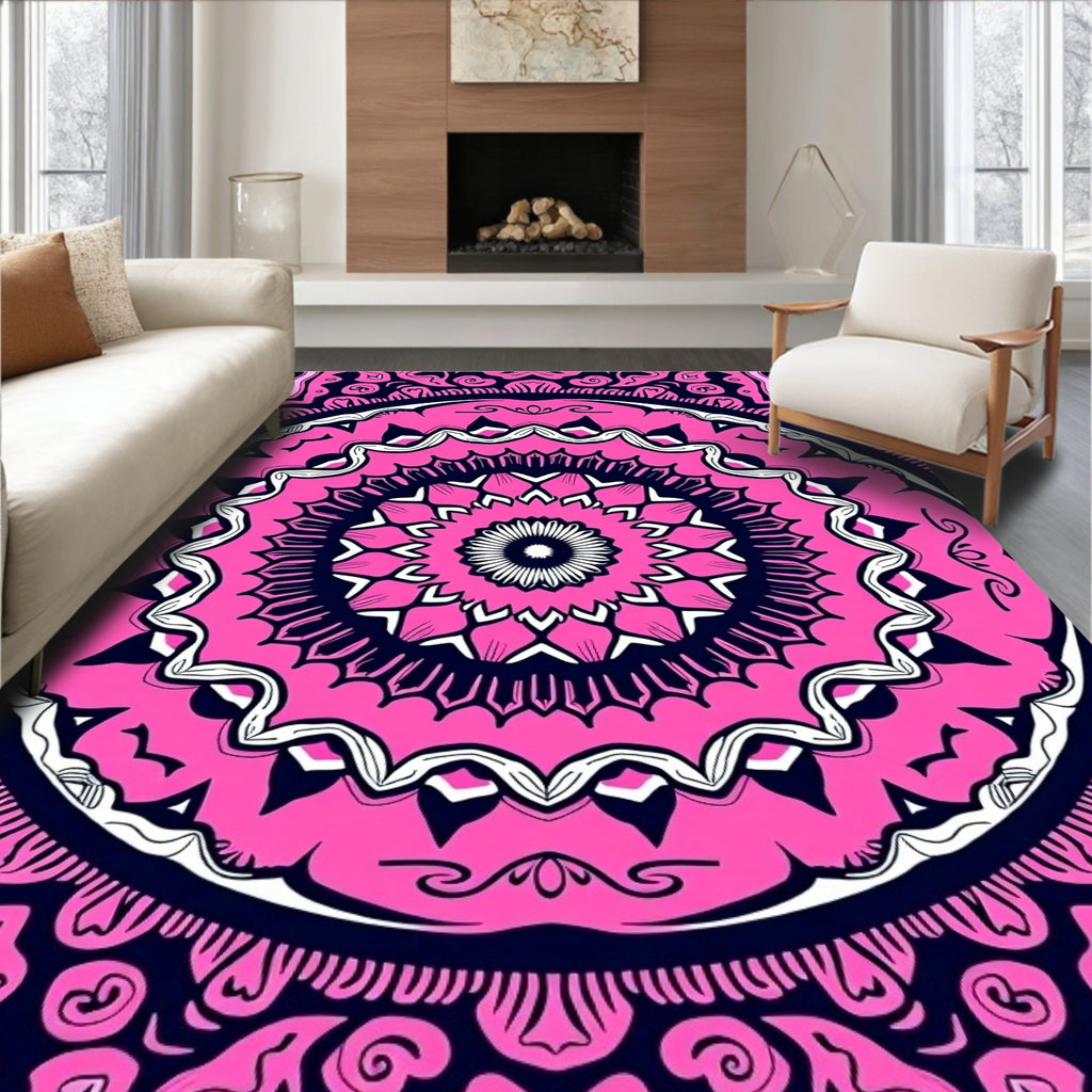Vibrant Pink Starburst Mandala Rug
