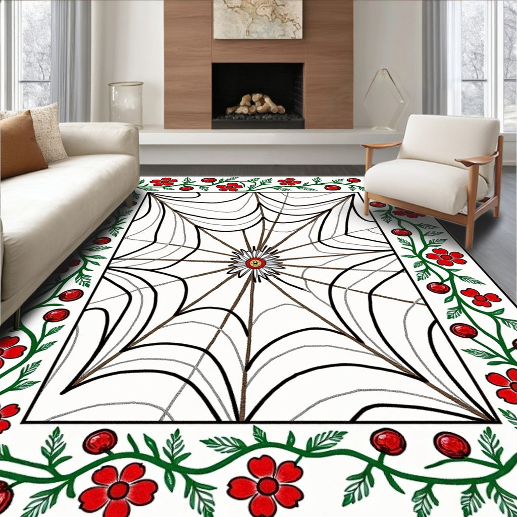 Red Floral Vine Spiderweb Rug