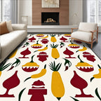 Yellow Maroon Botanical Folk Elements Rug