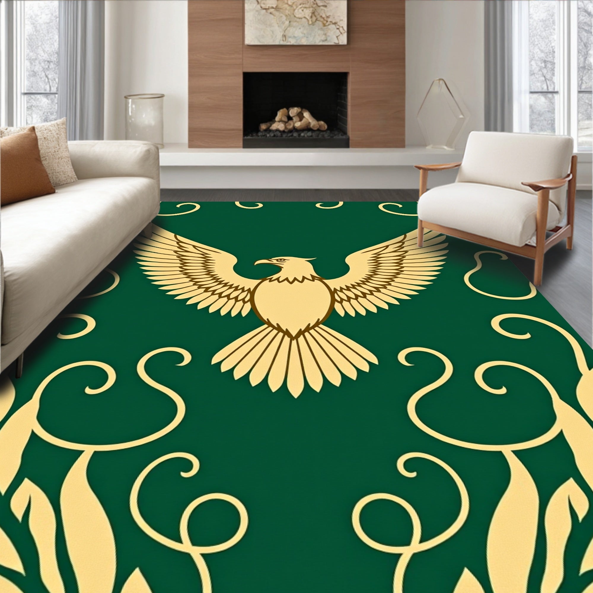 Golden Eagle Forest Scroll Rug
