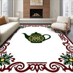 Ornate Teapot Green Gold Border Rug