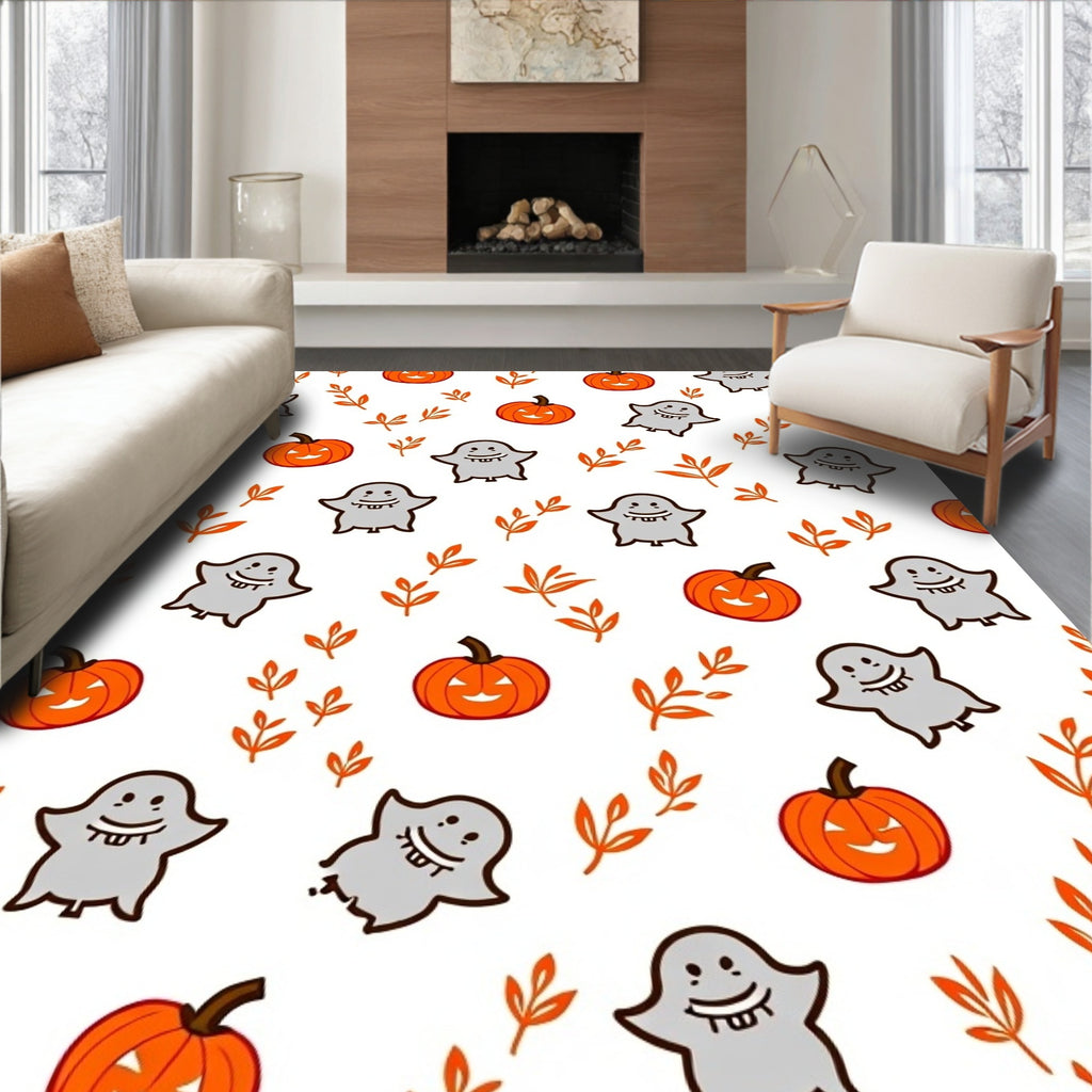 Cute Halloween Ghost Pumpkin Fall Leaves Rug