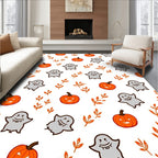 Cute Halloween Ghost Pumpkin Fall Leaves Rug