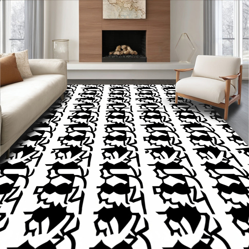Black White Bold Abstract Faces Rug
