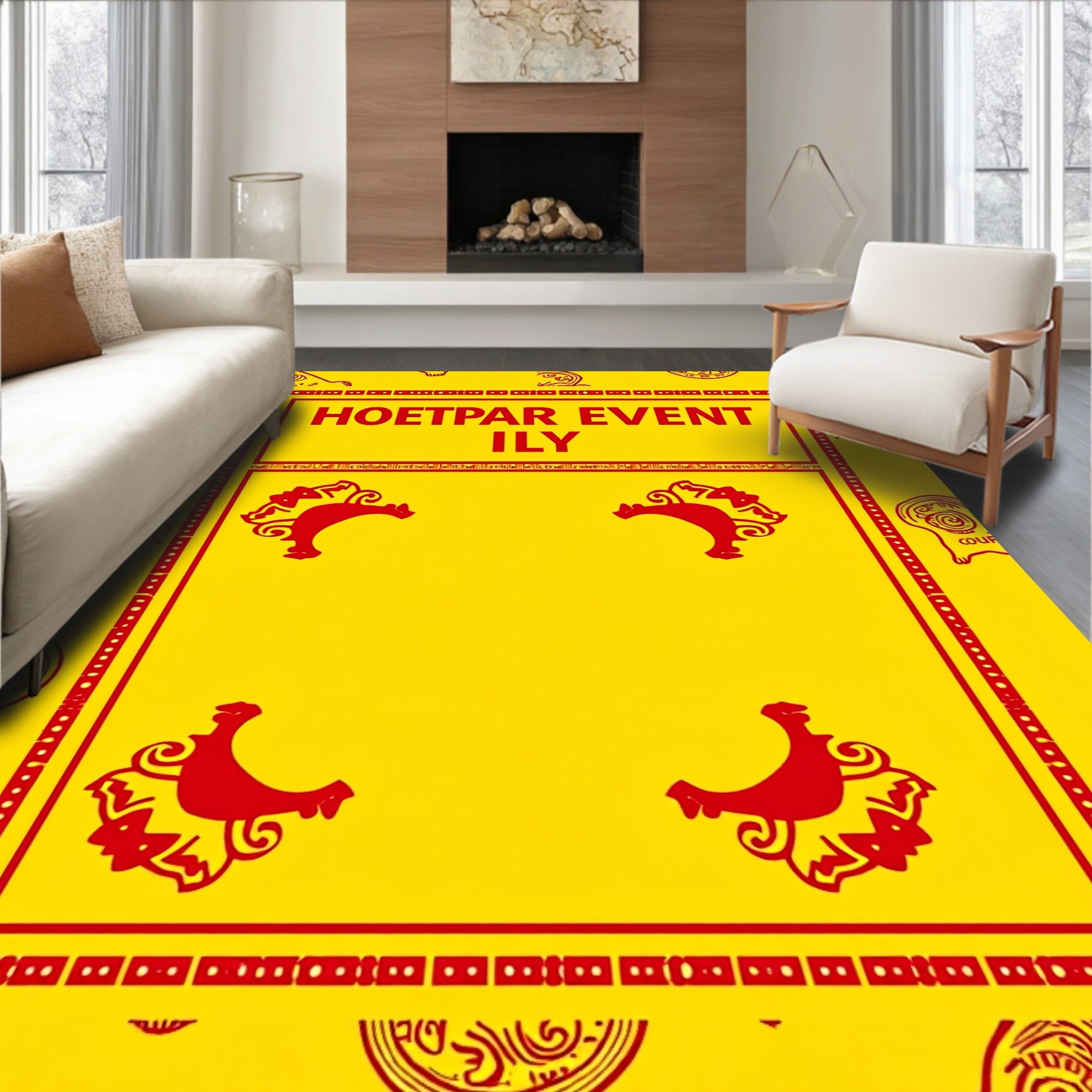 Bold Red Abstract Bird Motif Rug